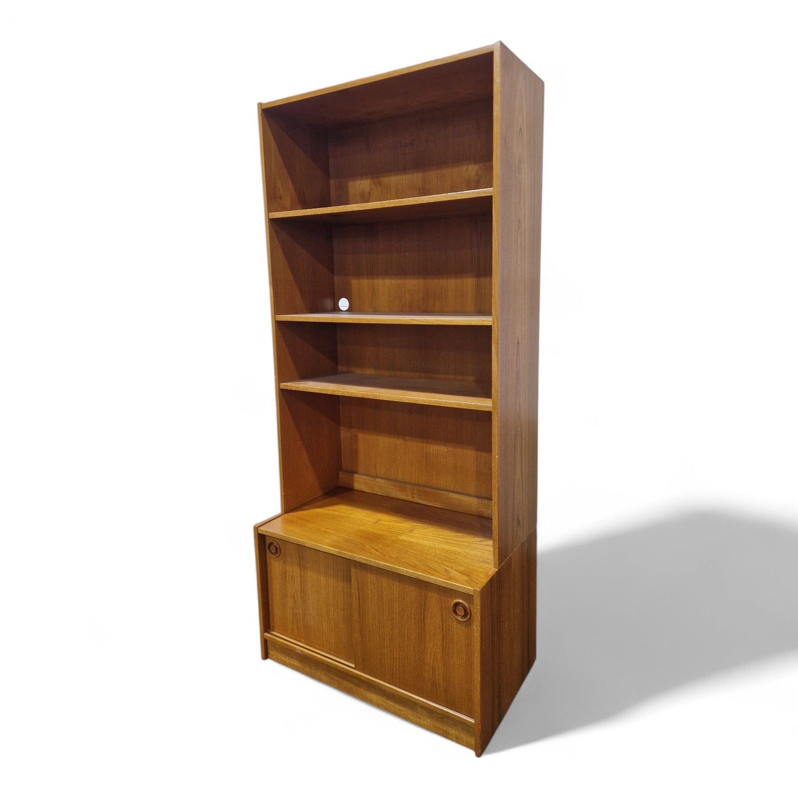 Vintage Teak Bookcase Cabinet Sliding Door Cupboard Mid Century Display Shelving photo 225.0