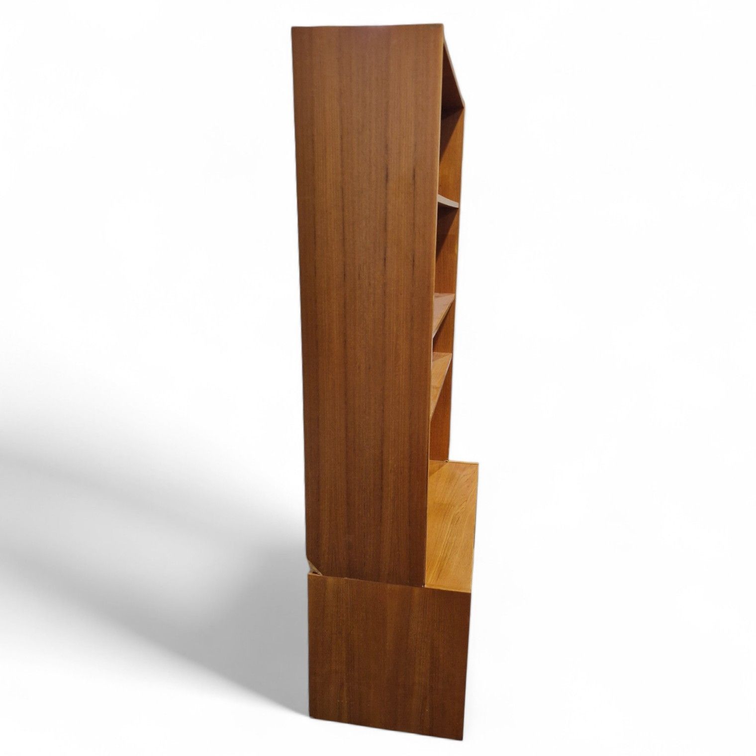 photo buy Vintage Teak Bookcase Cabinet Sliding Door Cupboard Mid Century Display Shelving