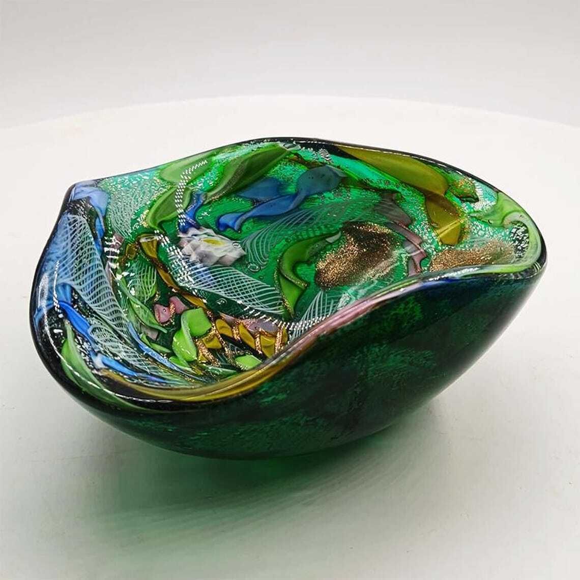 1950s Stunning Ashtray In Murano Glass By Dino Martens   Tutti Frutti. Made In Italy. 13cm. / 5.11 Inches photo for sale
