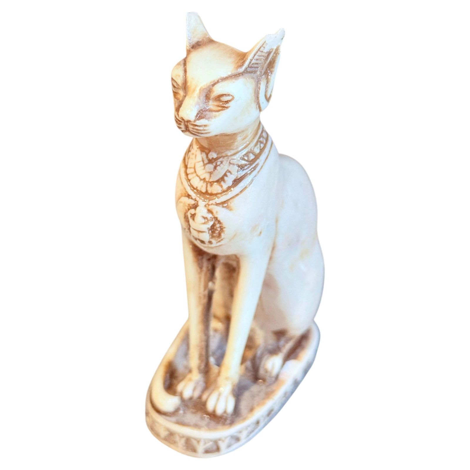Vintage Bastet kattensculptuur, Egyptisch crème resin beeldje, woondecoratie
