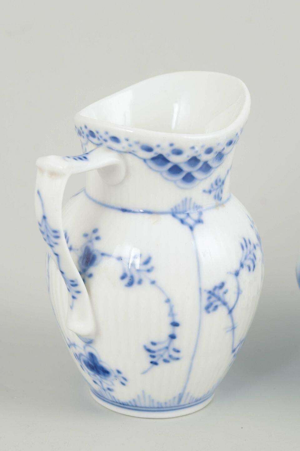 Royal Copenhagen. Blue Fluted Half Lace Creamer And Sugar Bowl, Late 20th C. photo for sale