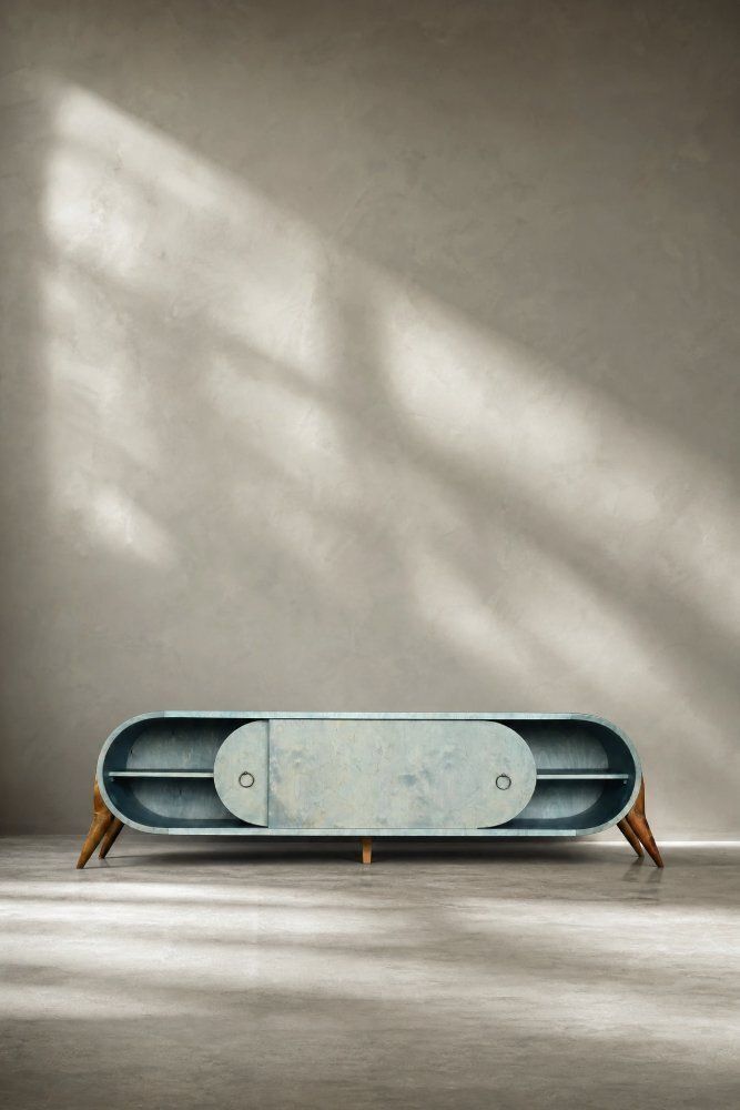 Mid Century Modern Italian Turquoise Streamline Wood Sideboard, 1960s photo buy