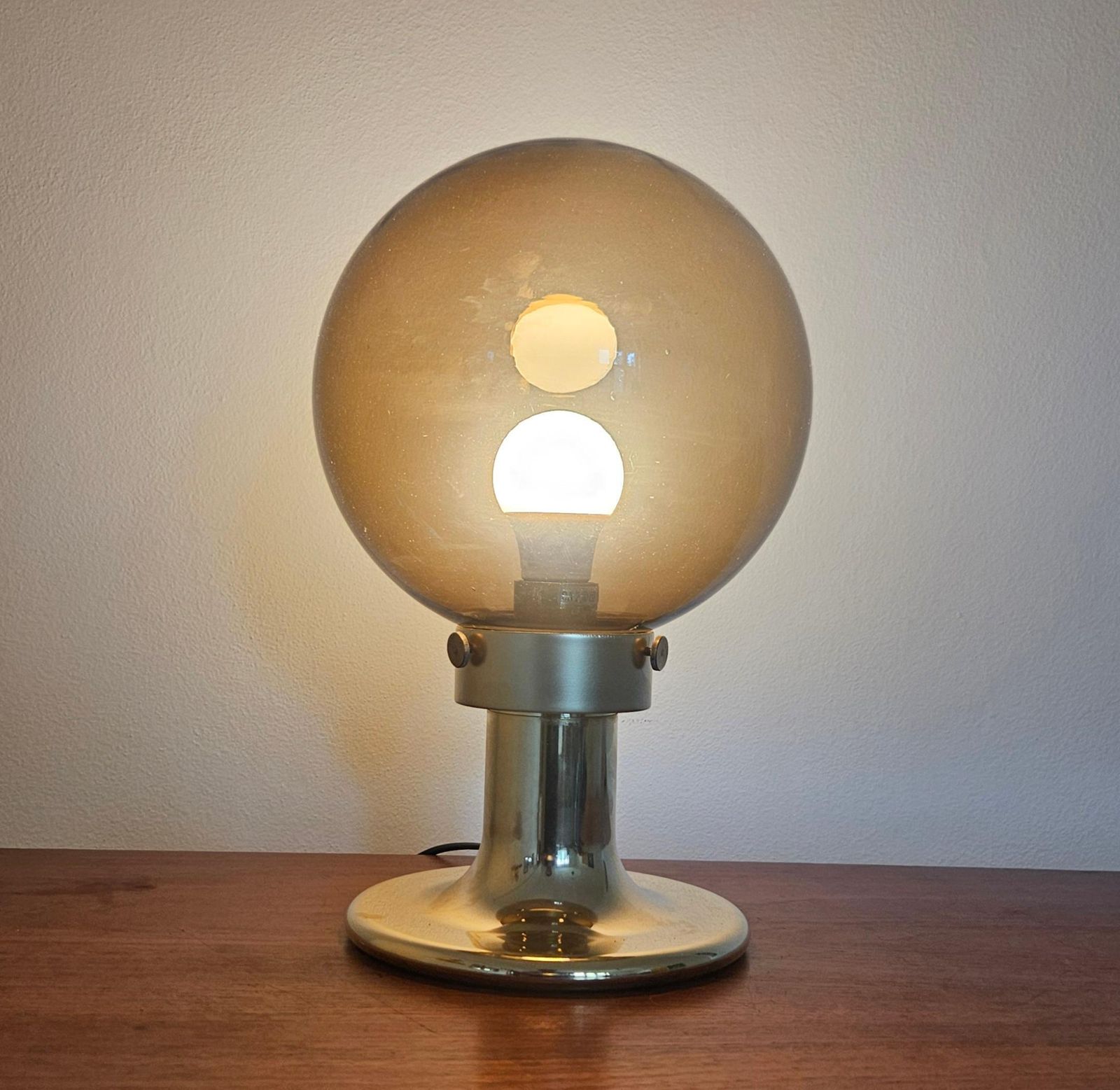 photo for sale Very Rare Midcentury Large Table Brass Lamp, Switzerland, 1970s
