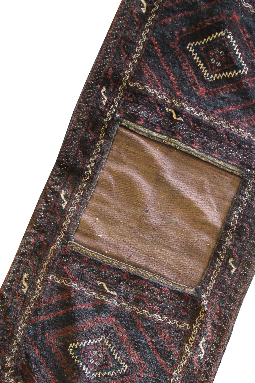 Antiek zadeltasje, traditioneel bruin wollen tribaal textiel, handgemaakt, geometrisch photo furniture