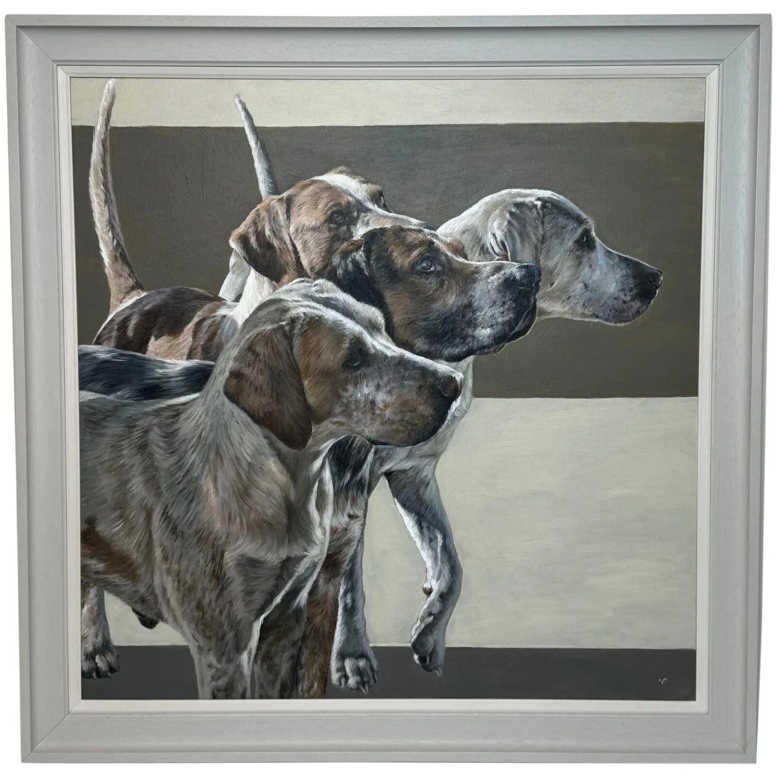Large Hunting Portrait Oil Painting Dog Pack Of Scent Foxhounds At Berkeley Hunt Signed By Vicky Palmer