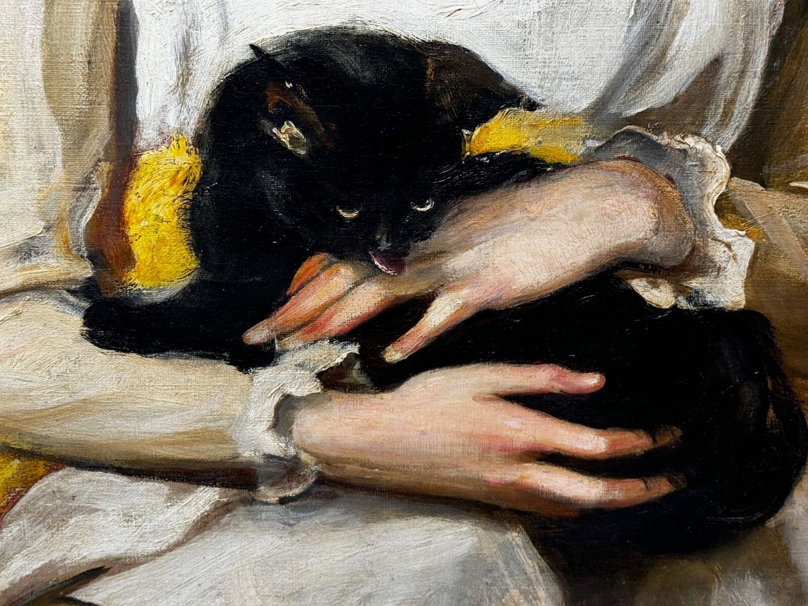 photo vintage 19th Century Oil Portrait Of Rachel Weigall With Kitten Signed By Henry Weigall