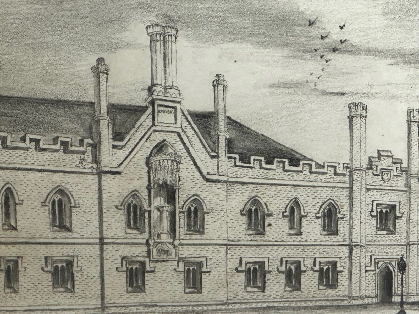 photo for sale Tekening Gisborne Court Peterhouse Cambridge in de stijl van Joseph Michael Gandy