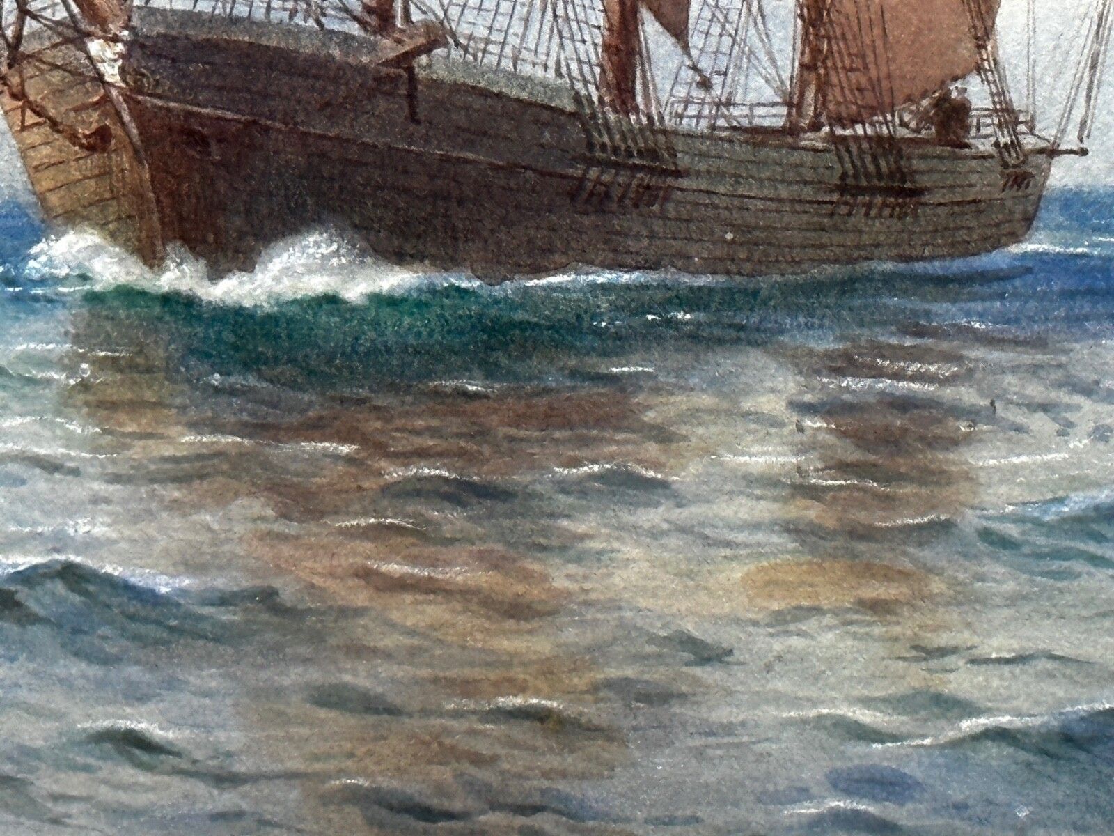 photo for sale Victorian Marine Watercolour Barque Sailing Ship Signed By Samuel John Milton Brown