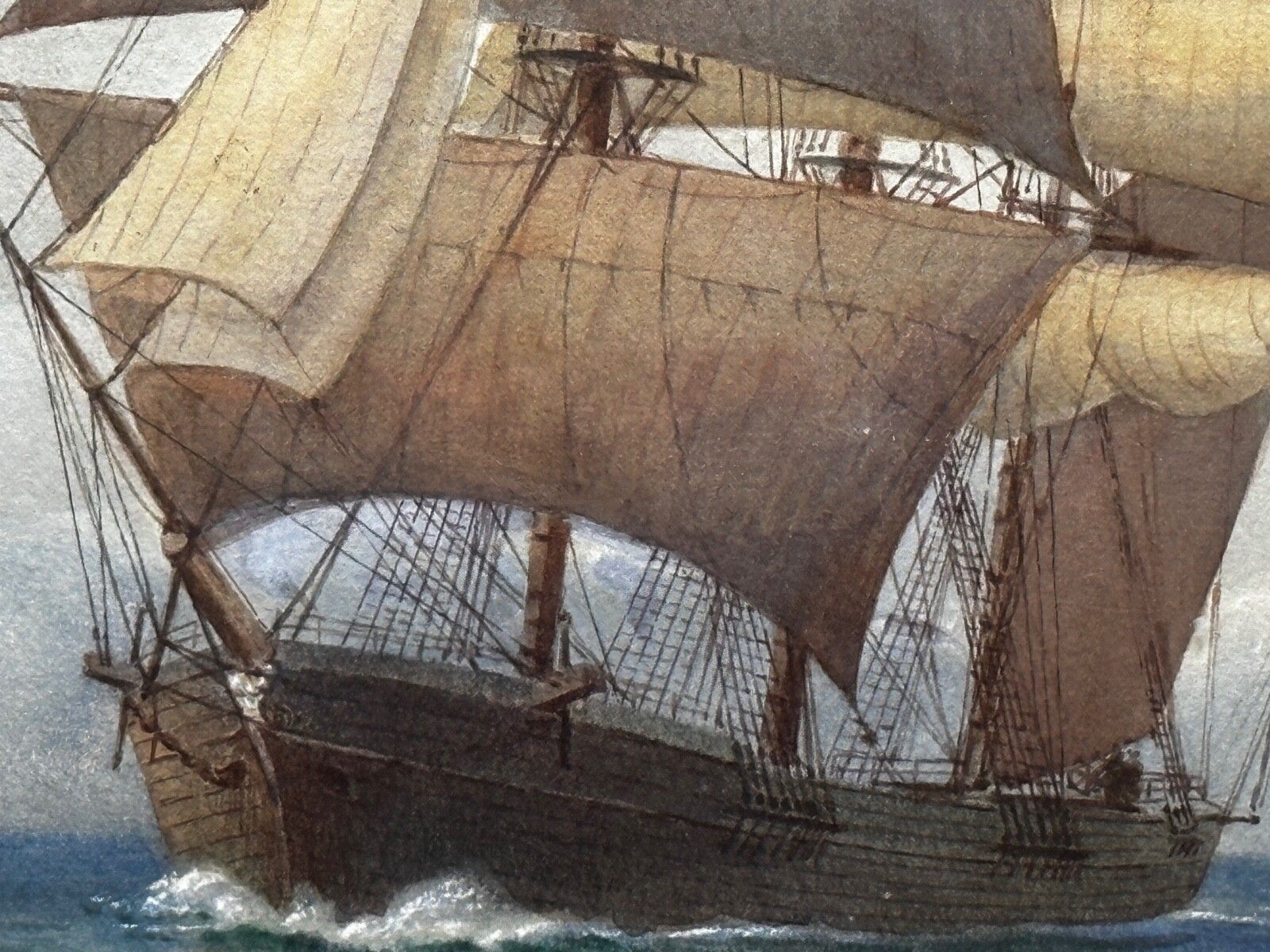 photo buy Victorian Marine Watercolour Barque Sailing Ship Signed By Samuel John Milton Brown