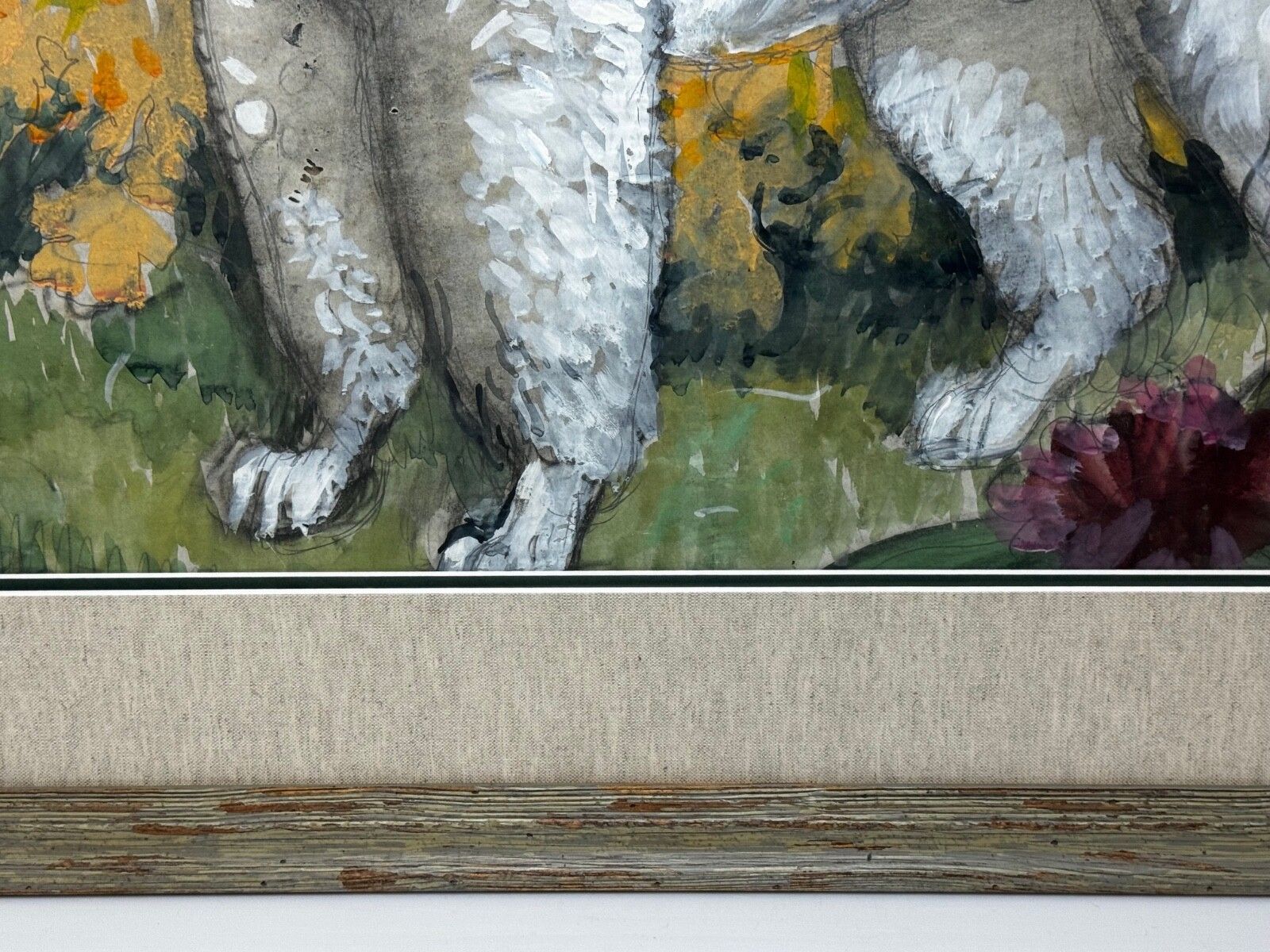 Groot schilderij portret witte poedel hond door Charles Frederick Tunnicliffe photo 10000.0