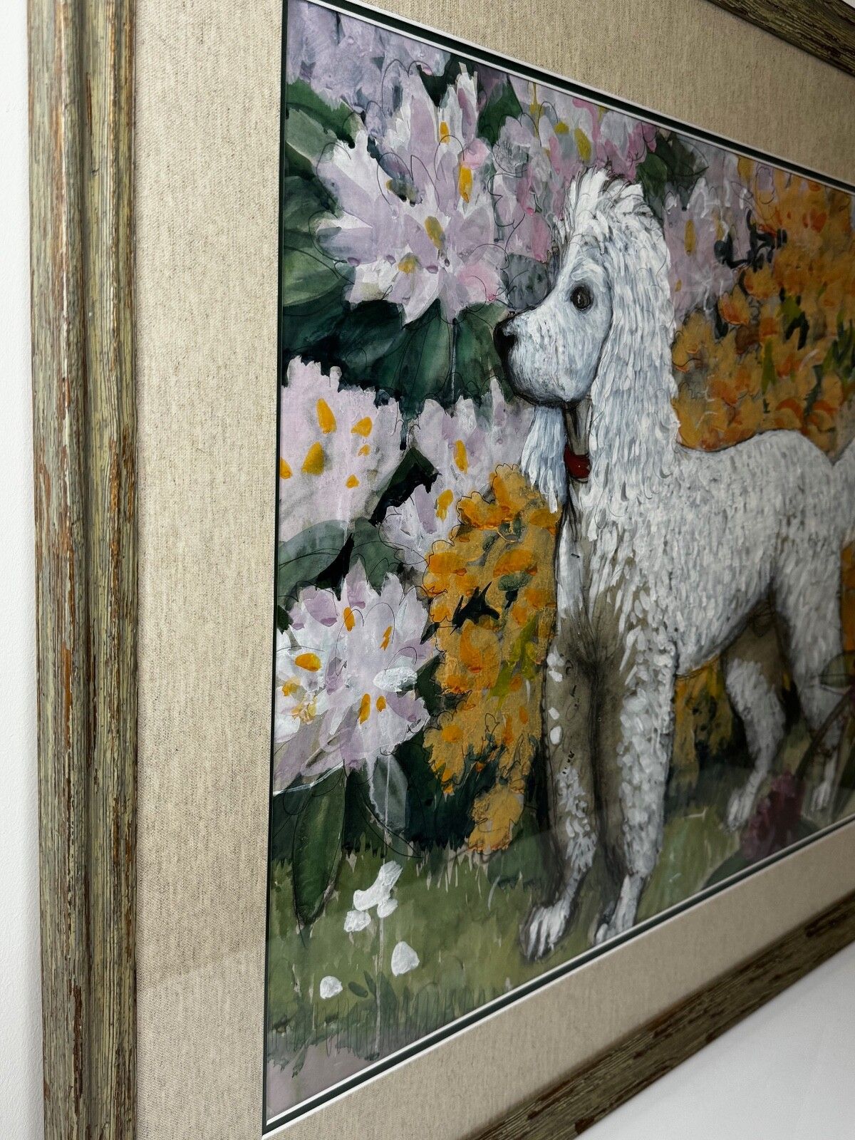 Groot schilderij portret witte poedel hond door Charles Frederick Tunnicliffe photo buy