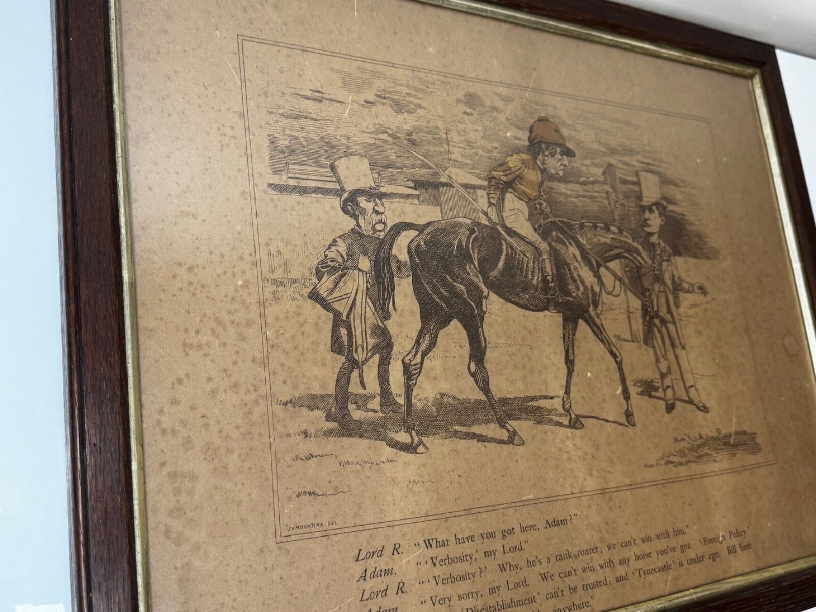 19e-eeuwse politieke prent William Gladstone als jockey van Lord Rosebery op paard Verbosity door Edward Linley Sambourne photo vinterior