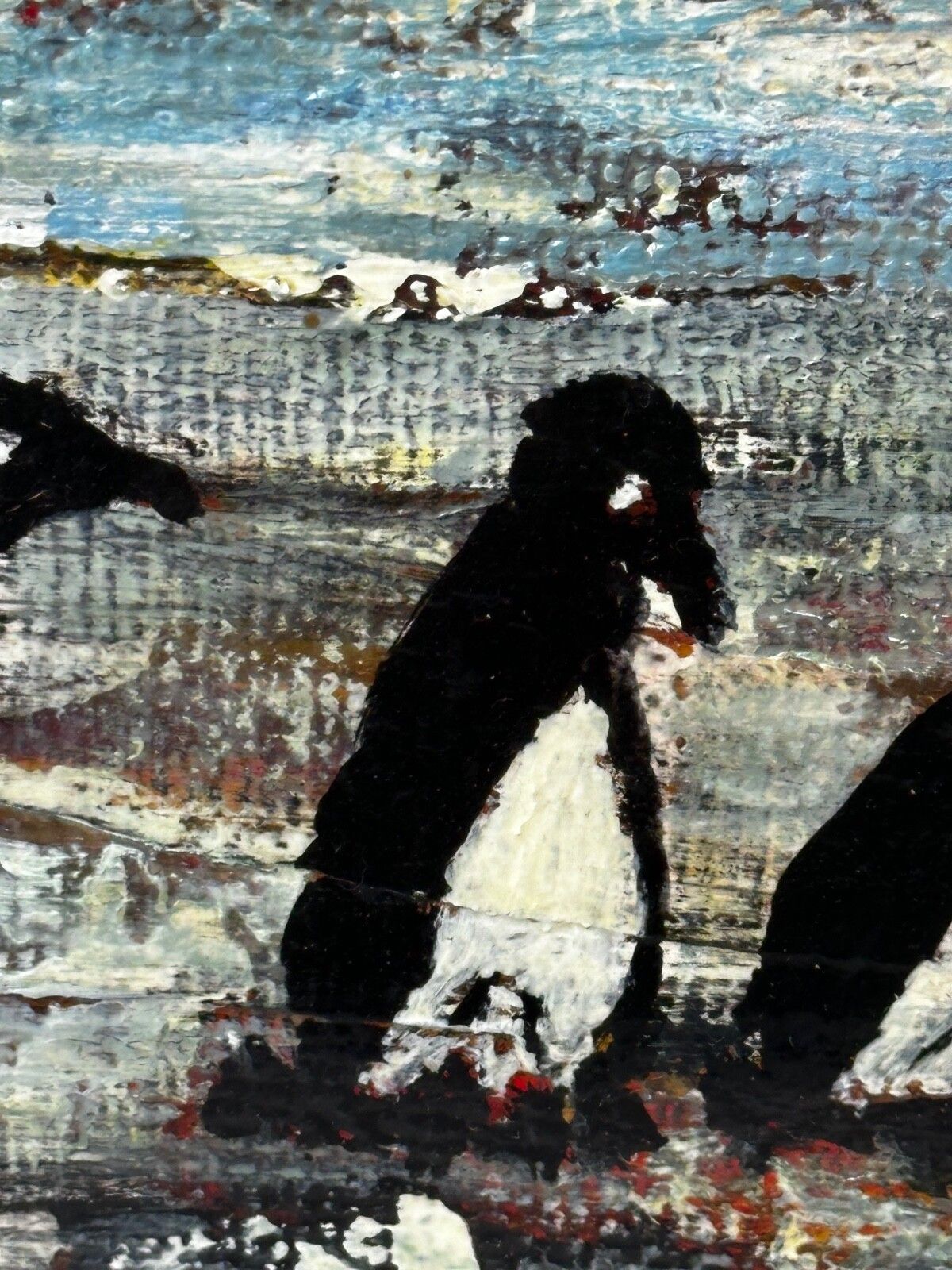 photo vintage Olieverfschilderij Winter Waddle Group Black & White Polar Penguins Antarctica