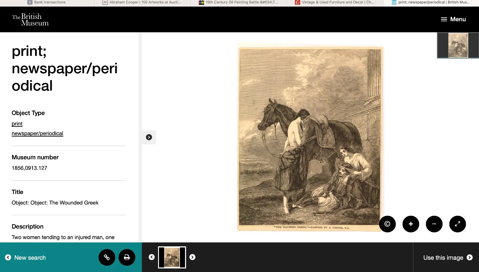 photo vinterior 19e-eeuws olieverfchilderij "The Wounded Greek" toegeschreven aan Abraham Cooper RA