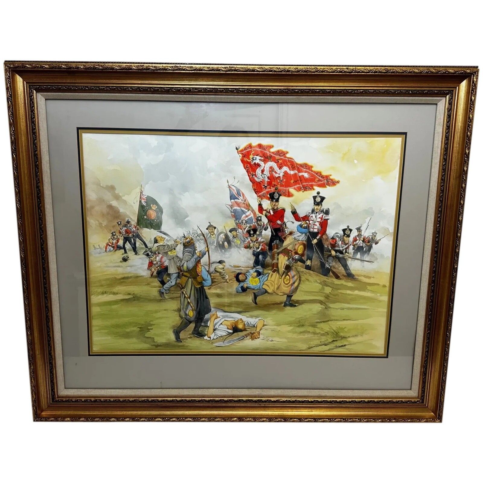 Groot schilderij Slag om Chusan Opiumoorlogen 55th Westmorland Bestorming Guards Hill