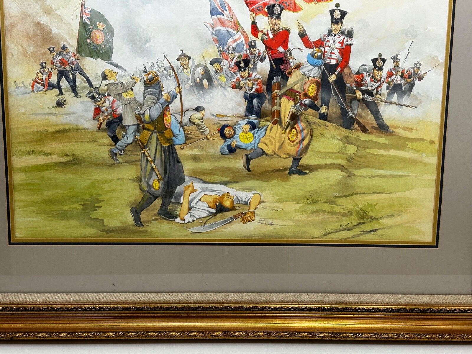 Groot schilderij Slag om Chusan Opiumoorlogen 55th Westmorland Bestorming Guards Hill photo vintage