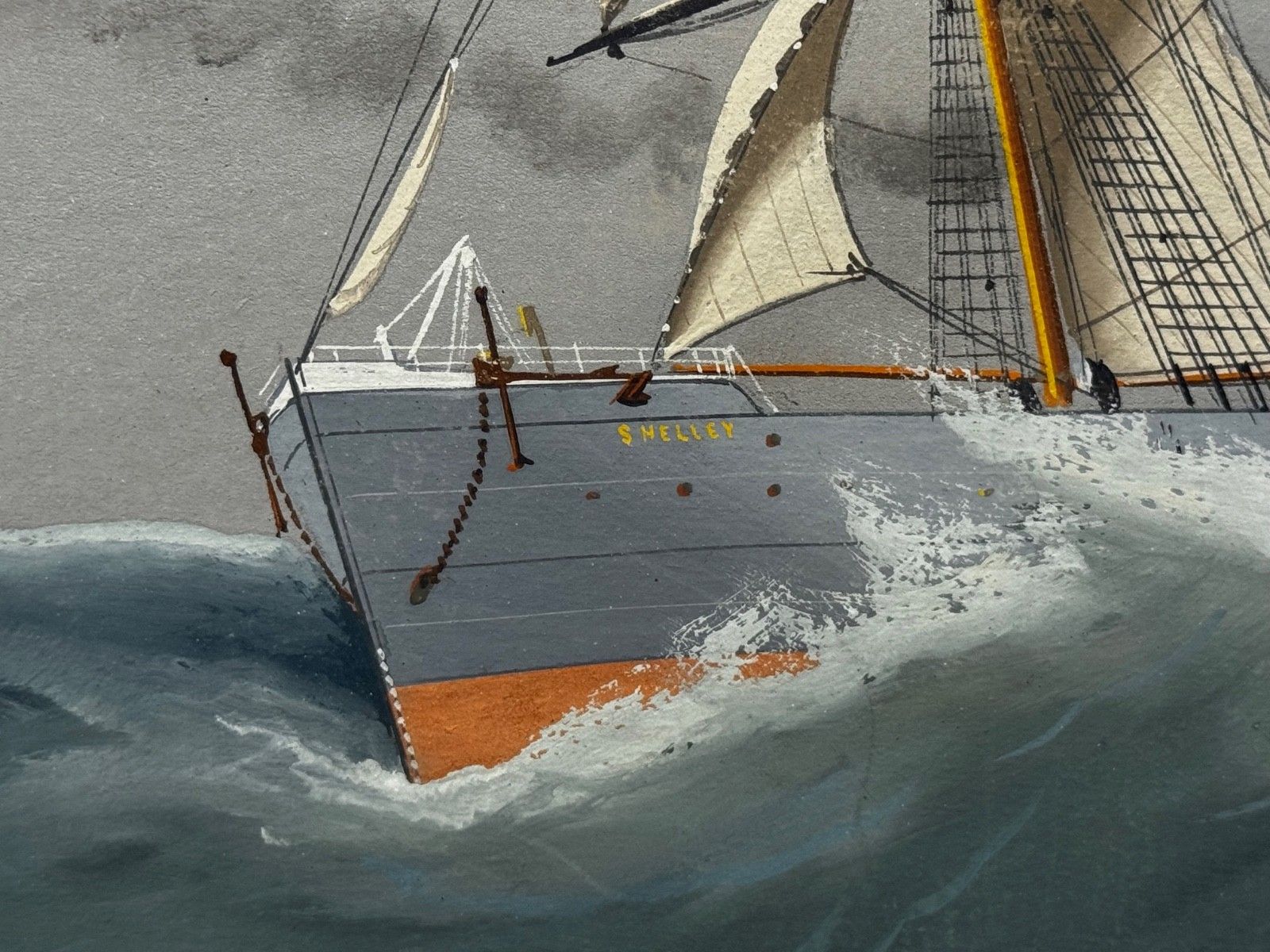 Begin 20e eeuw Napolitaans havenportret, marineschilderij S.S. Shelley stoomschip op woelige zee, toegeschreven aan Luca Papaluca photo vinterior