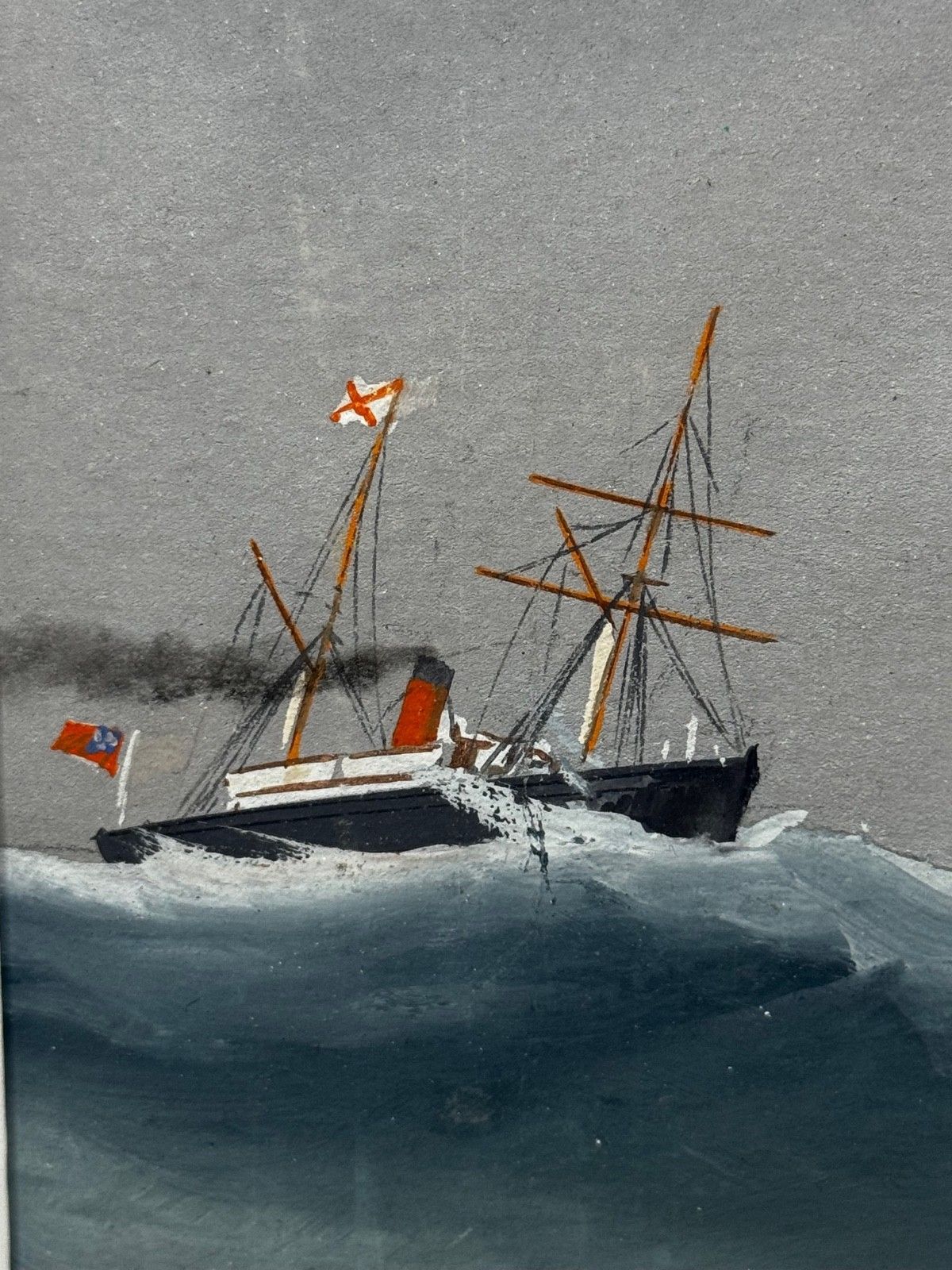 4250.0 Begin 20e eeuw Napolitaans havenportret, marineschilderij S.S. Shelley stoomschip op woelige zee, toegeschreven aan Luca Papaluca photo