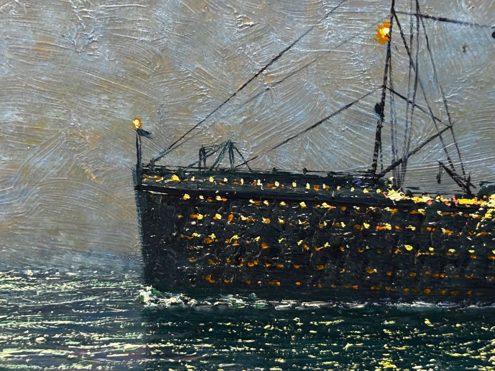 Groot olieverfchilderij "Ships That Pass In The Night" - RMS Titanic onder nachtelijke maan met RMS Olympic photo buy