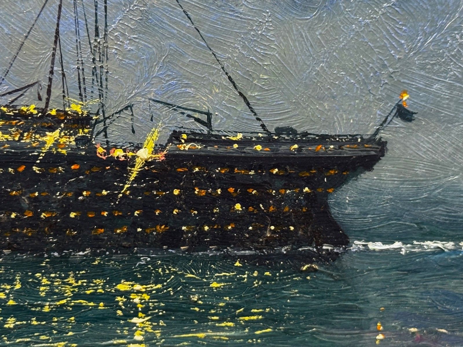 Groot olieverfchilderij "Ships That Pass In The Night" - RMS Titanic onder nachtelijke maan met RMS Olympic photo vintage