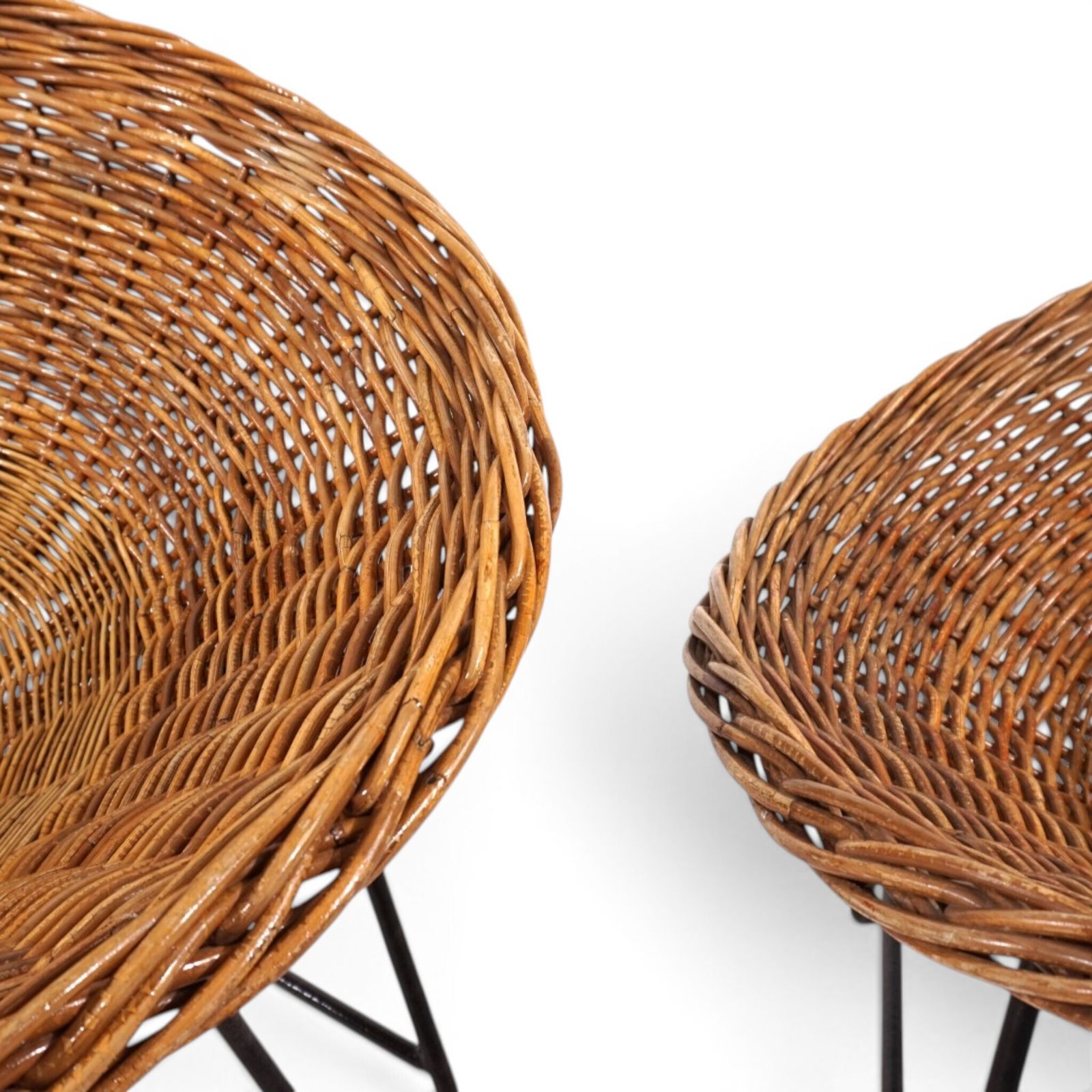 photo for sale Pod Chairs – Pair Of Rattan/Wicker Lounge Chairs On Metal Frame, 1970