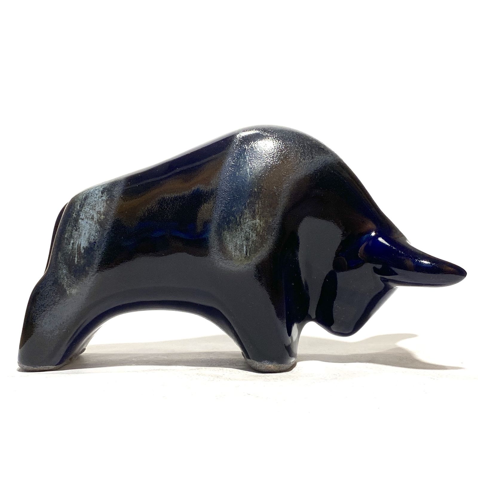 Otto Keramik Ceramic Bull In Dark Blue Kreta Glaze, West German Pottery Style Sculpture photo buy