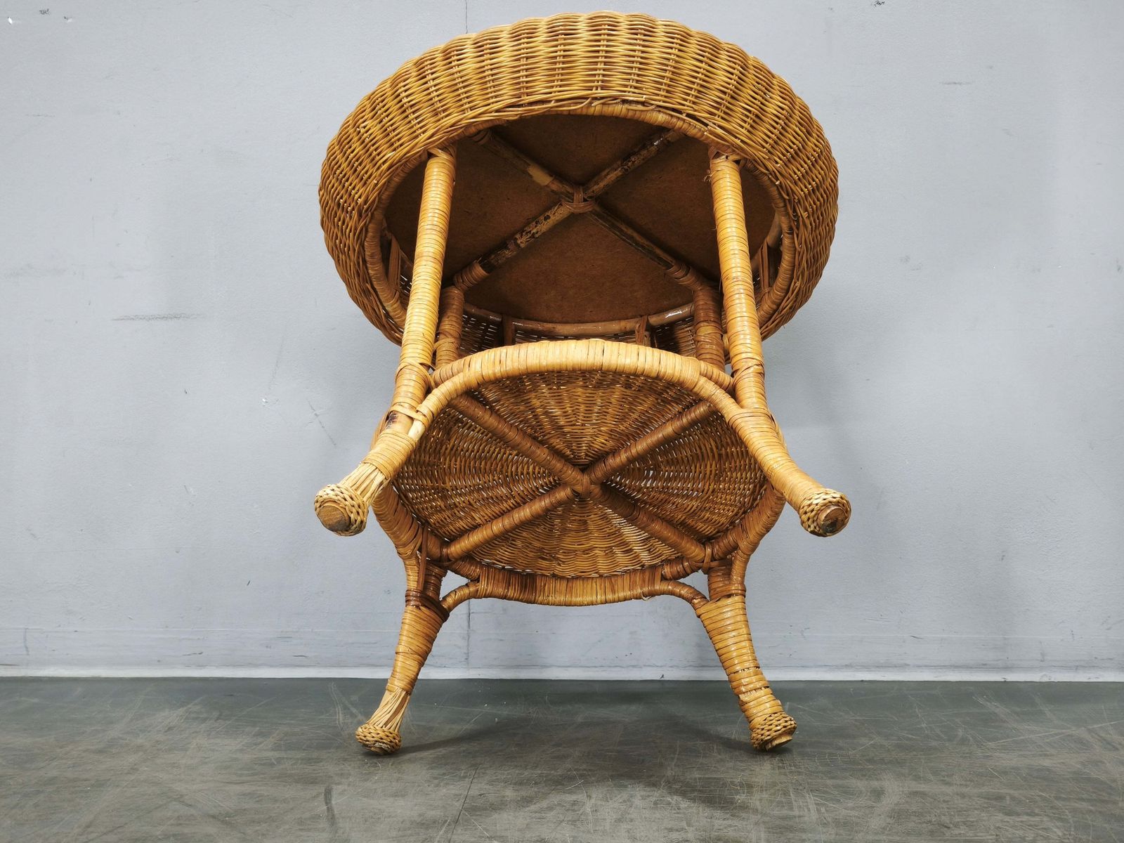 1950s Italian Rattan And Wicker Lounge Set, Four Armchairs And Table photo for sale