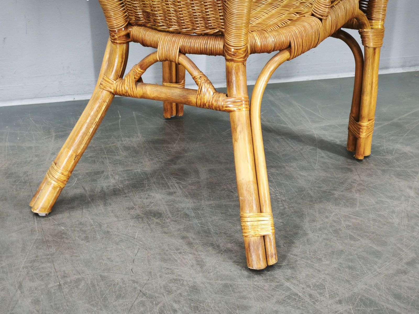 photo for sale 1950s Italian Rattan And Wicker Lounge Set, Four Armchairs And Table