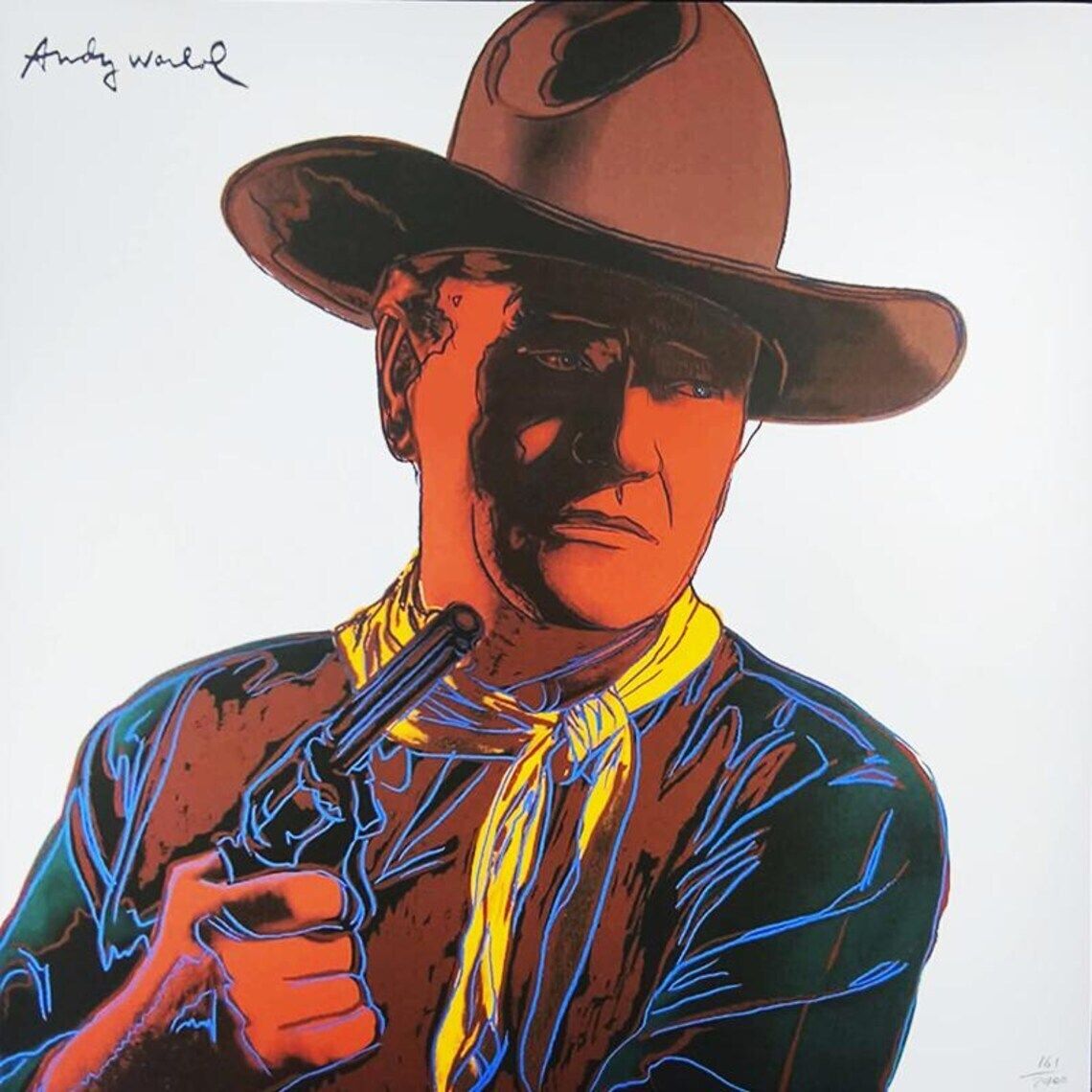 1980s Big Andy Warhol "John Wayne" Limited Edition Lithograph Numbered In Pencil By Cmoa.   °°°°Ddp Shipping  To The Uk, With Duties Prepaid. photo furniture