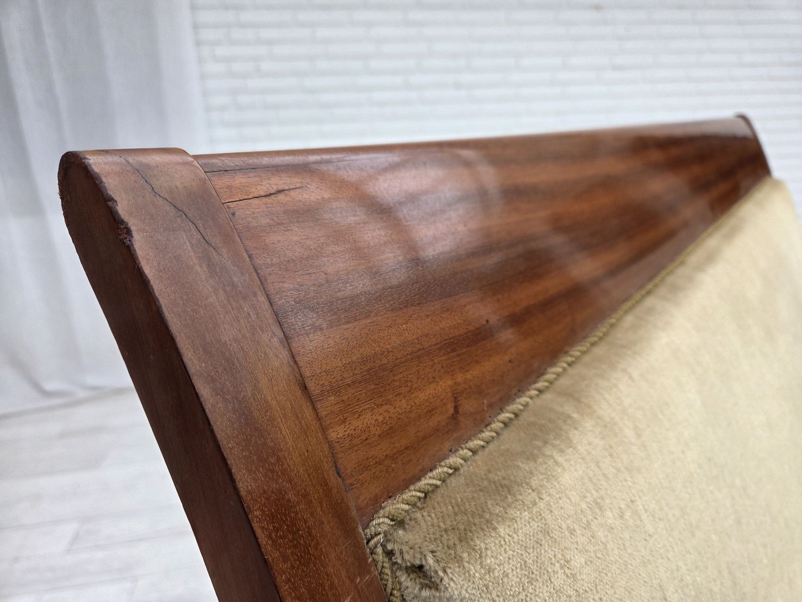 Furniture 1950s, 2 Seater Danish Highback Sofa, Furniture Velour, Laqered Teak Wood. photo