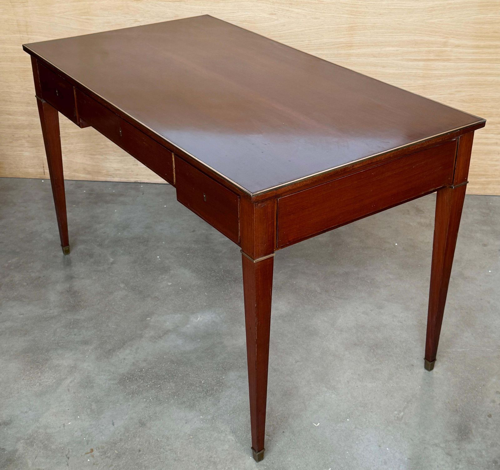 Antique Neoclassical Mahogany Writing Desk With Brass Inlays And Three Drawers photo Furniture