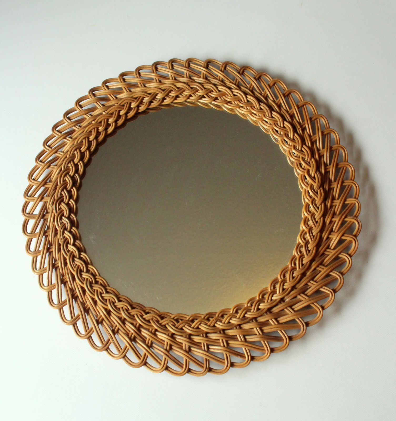 Mid-Century Ronde Rieten Wandspiegel photo for sale