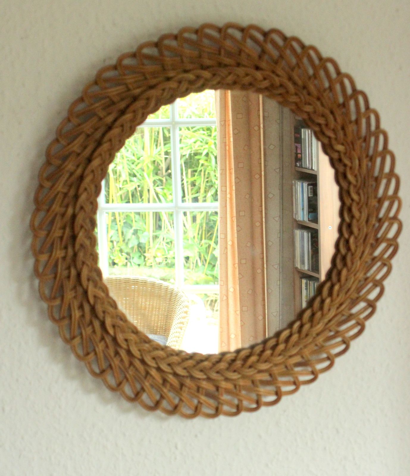 Mid Century Round Wicker Wall Mirror photo Home Decor