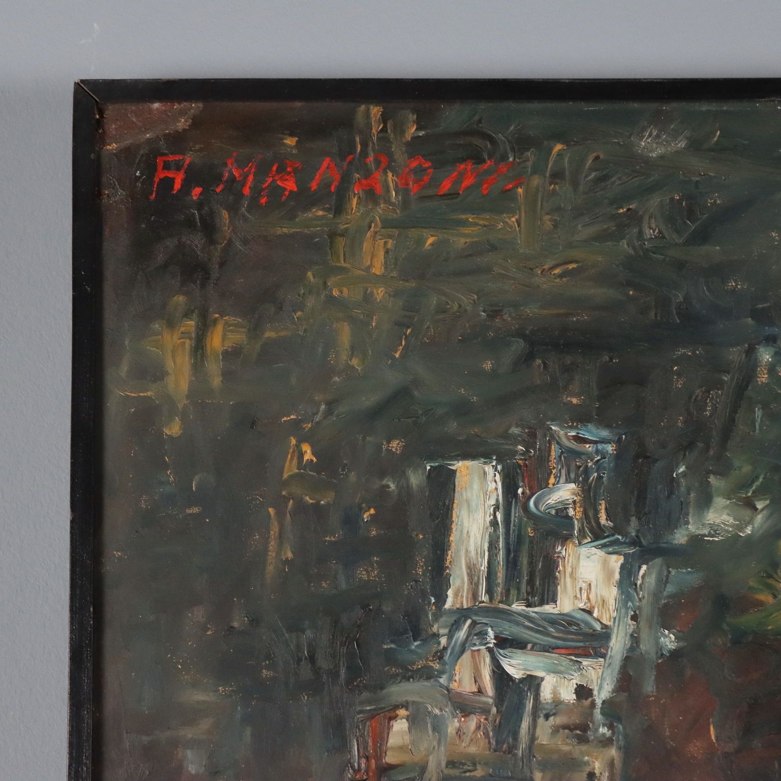photo for sale Peinture contemporaine signée Antonio Manzoni, technique mixte, '900