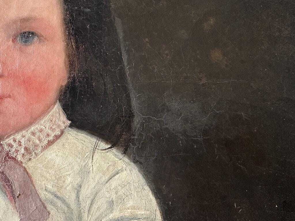 Antiek groot Frans olieverfportret van een biddend meisje, ca. jaren 1850 – schilderij op doek, 36x29 inch photo buy