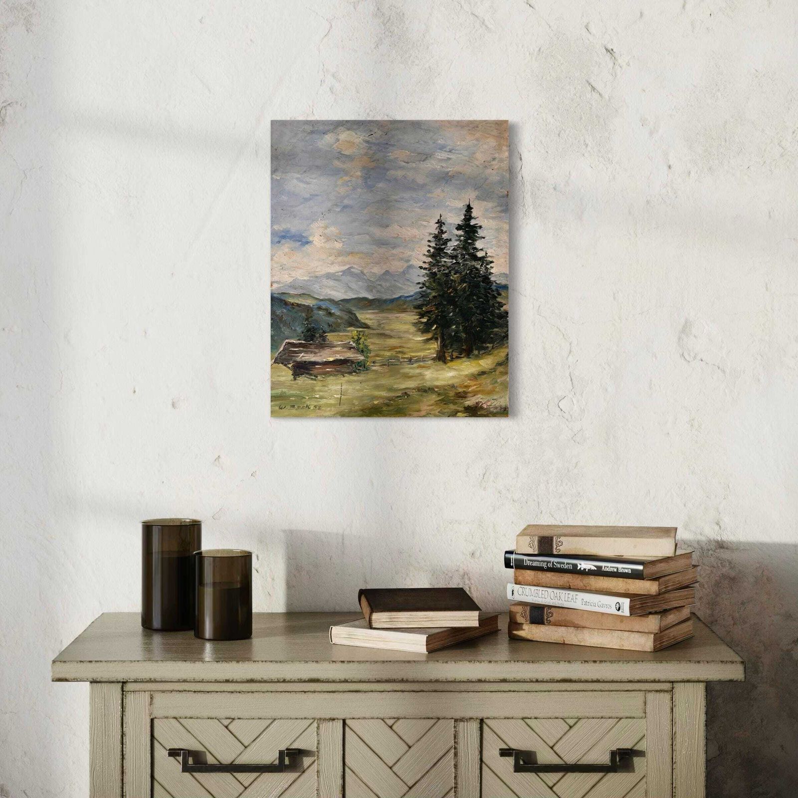 Paysage de montagne français, pâturages alpins, huile sur panneau, 1952 photo furniture