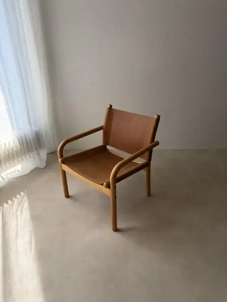 Deense Safari Fauteuil, Beukenhout, Leer, jaren 1970