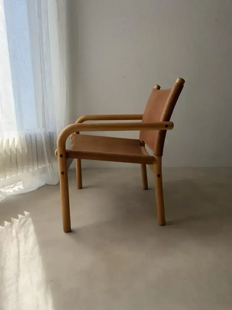 Deense Safari Fauteuil, Beukenhout, Leer, jaren 1970 photo for sale