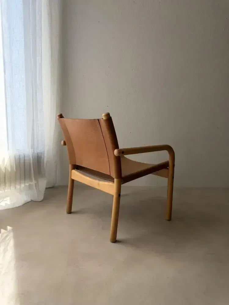 Danish Safari Armchair, Beech Wood, Leather, 1970s photo buy