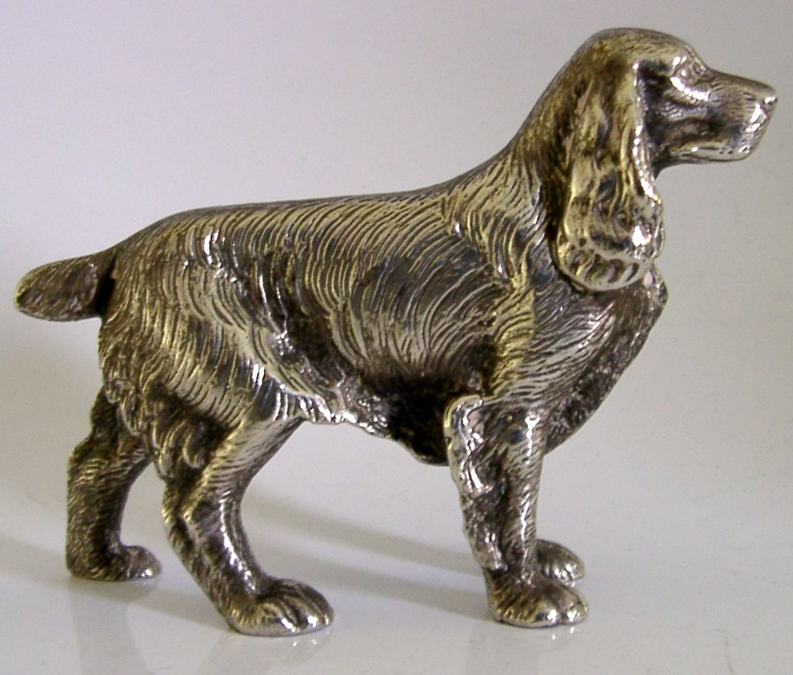 Figurine de bureau en métal argenté, épagneul, vers les années 1950, 280 g photo 65.0