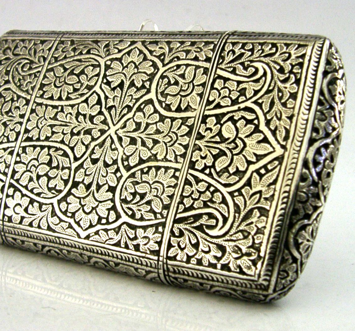 Top Quality Indian 115g Solid Silver Cigar Case Box C1890 Antique photo furniture