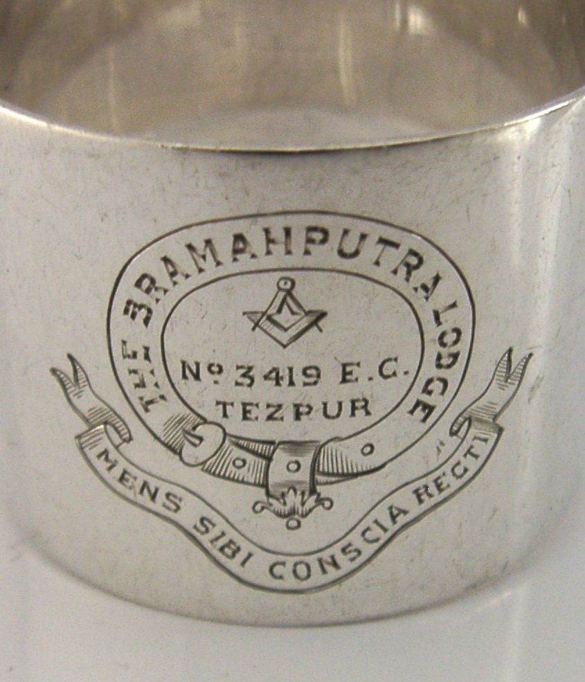 Rond de serviette en argent massif indien, 44 g, Bramahputra Lodge No. 3419, 1956