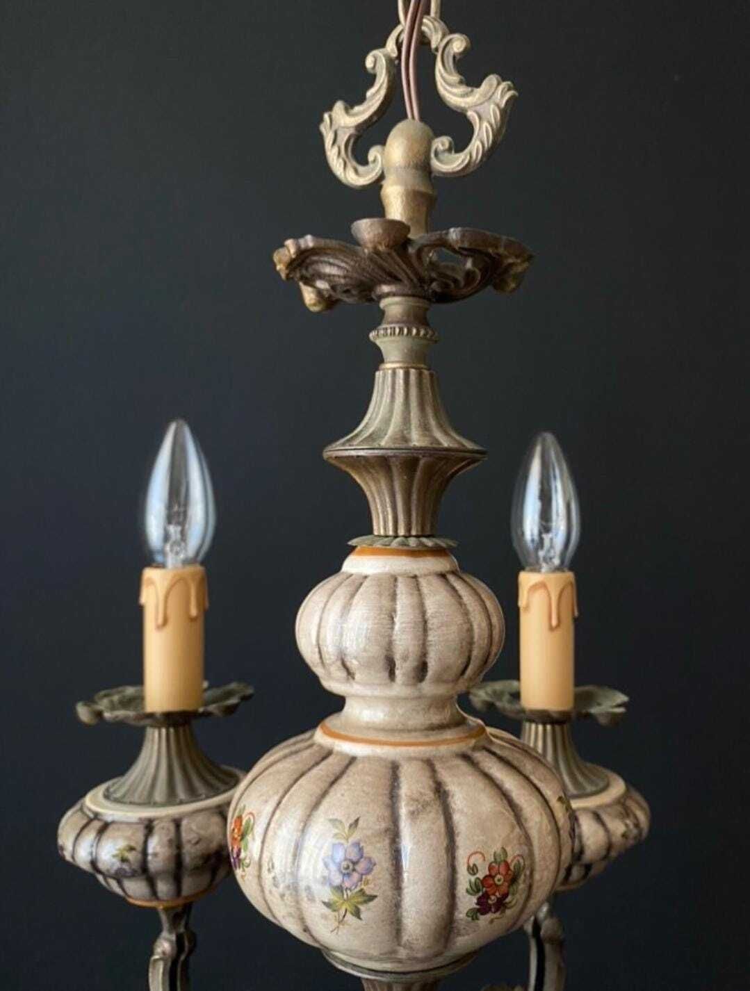 Verlichting Messing en keramieken kroonluchter, jaren 1960 photo