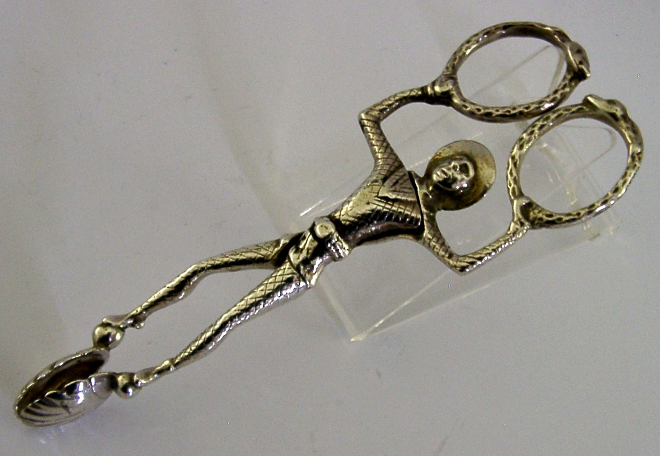 Chester Sterling Silver Harlequin Jester Sugar Tongs Nips Chester 1902 photo for sale
