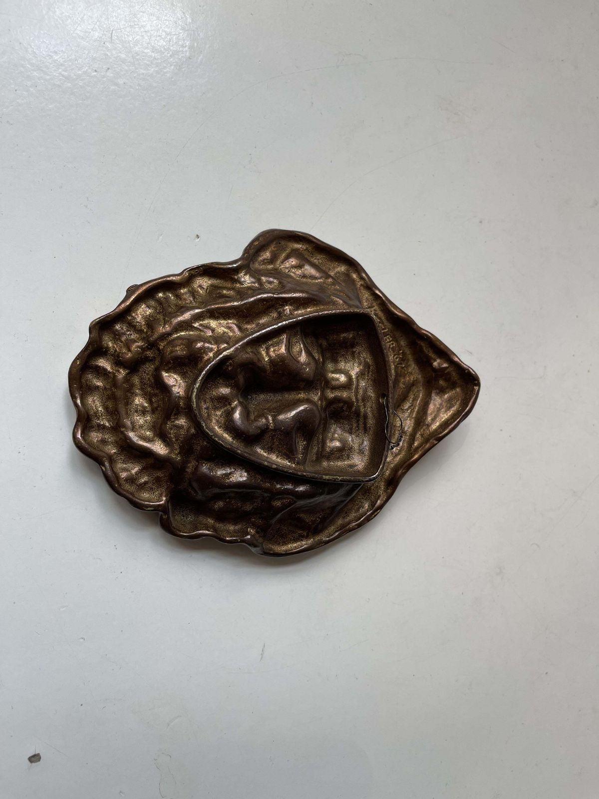 photo for sale 'Miner' Mike Keeler 'The Old Man And The Sea' Ashtray In Brass, Signed, 1967