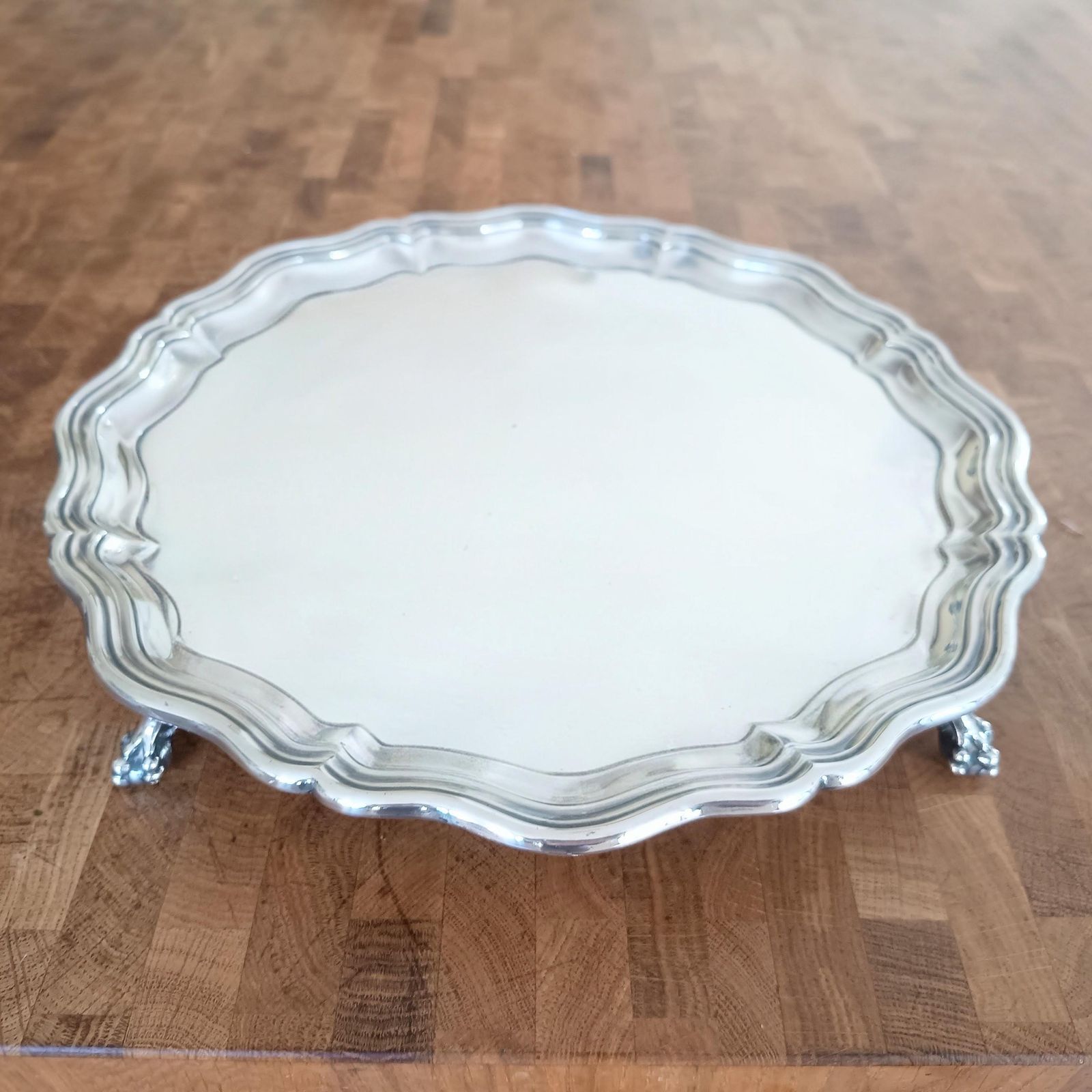Vintage James Dixon Georgian Style Silver Plated Footed Salver / Tray, Claw Feet photo vinterior