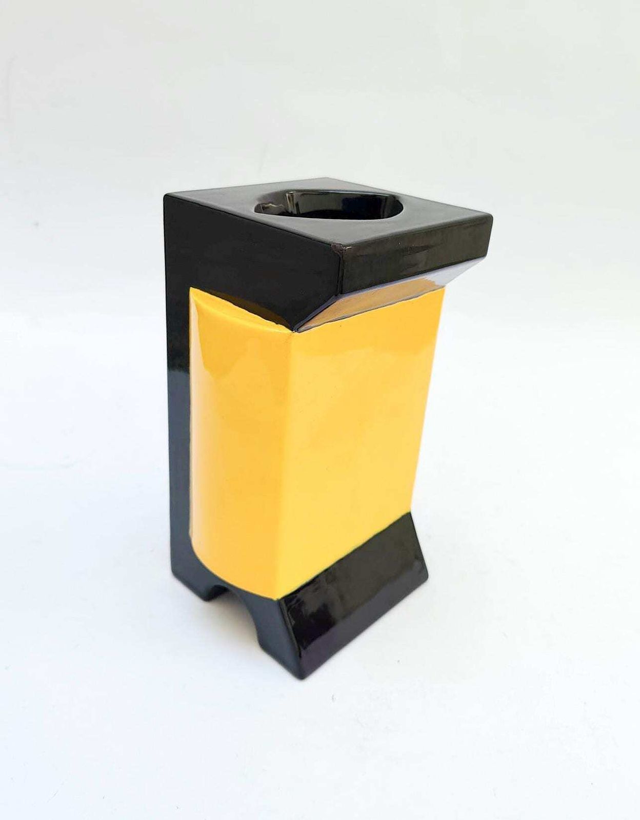 Lesa Ceramiche Totem Yellow Black Vintage Pop Art Space Age Design Ceramic Vase photo for sale