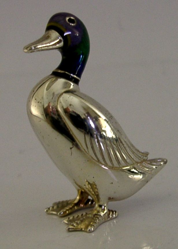 Zilveren Emaille Eend Figuur in Sterling Zilver 2001 Saturno photo for sale