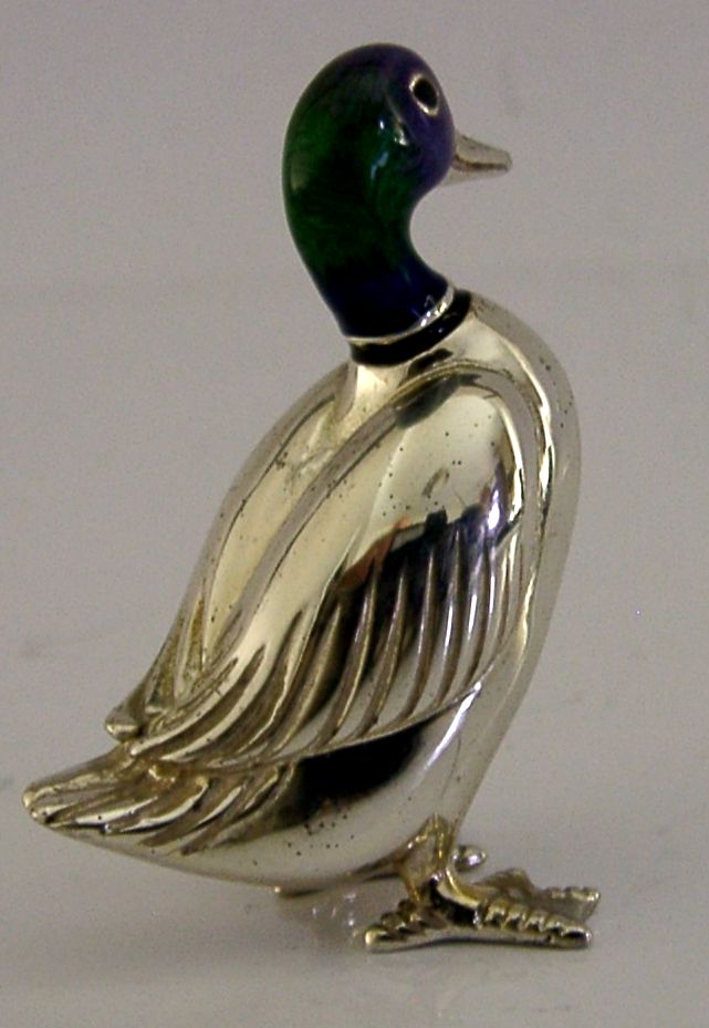 Zilveren Emaille Eend Figuur in Sterling Zilver 2001 Saturno photo vinterior