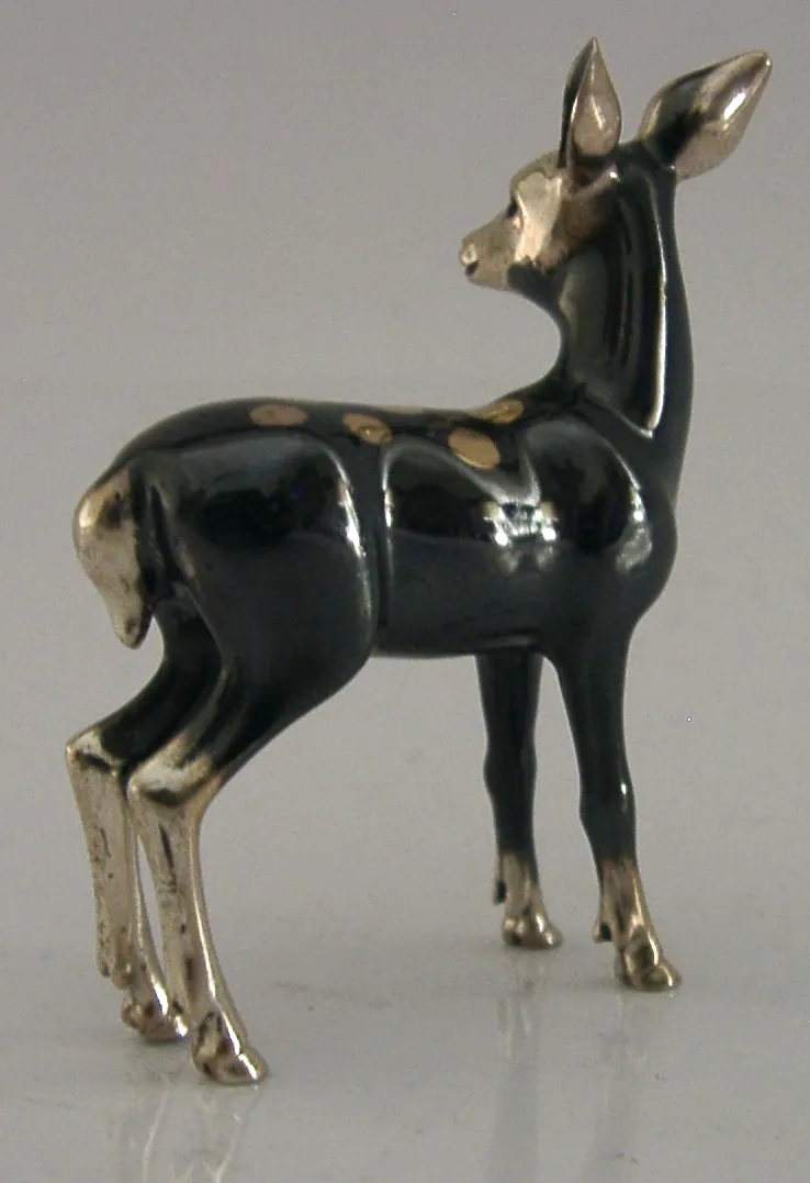 Decent Sized Sterling Silver Enamel Deer Animal Figure 1993 Saturno 2.25inch photo buy
